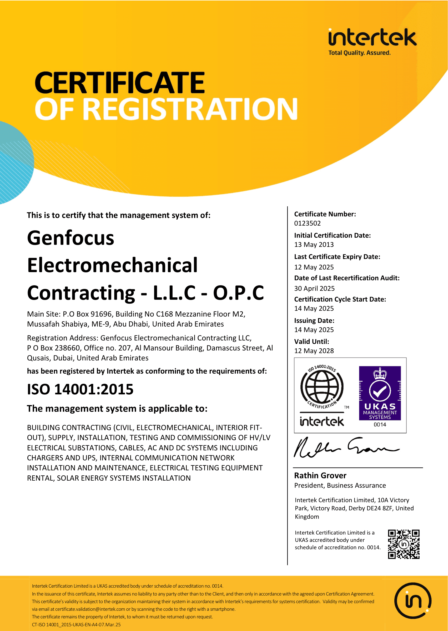ISO 14001 Certificate