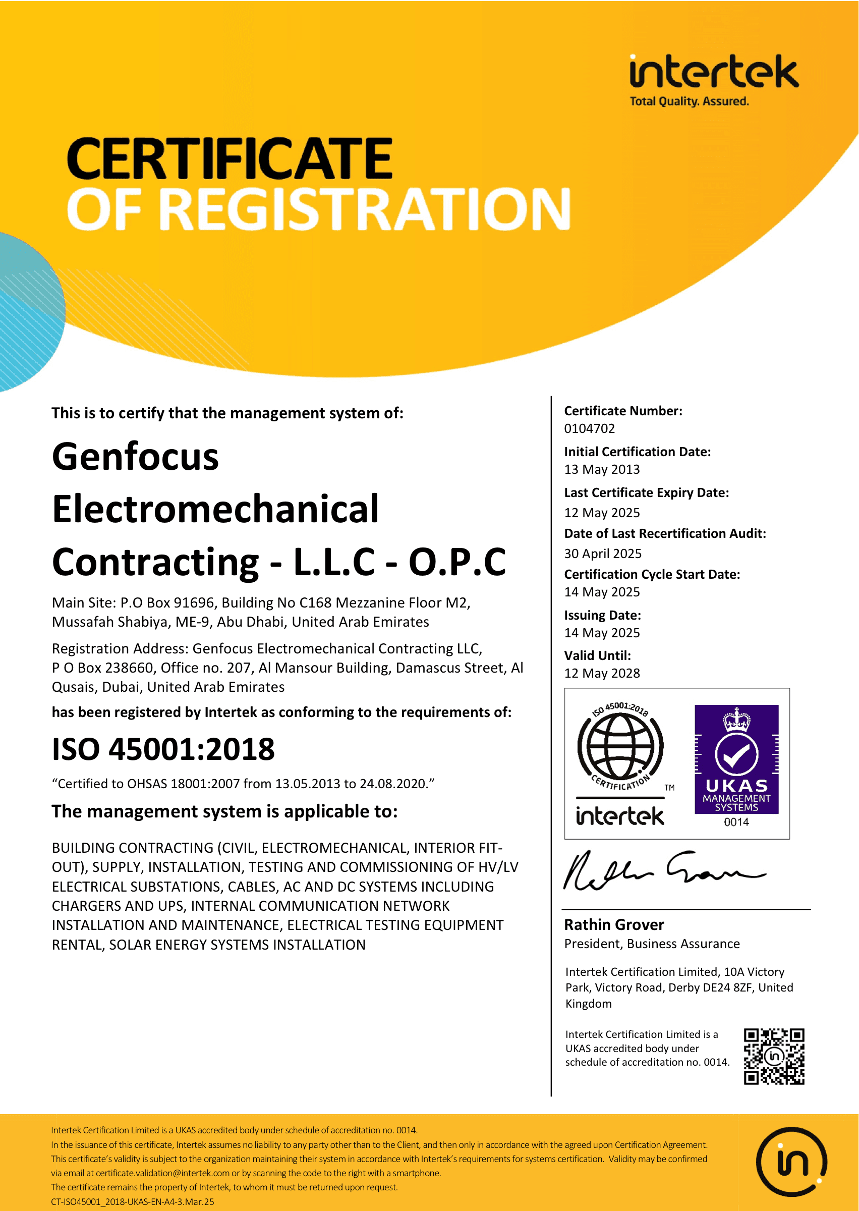 ISO 45001 Certificate