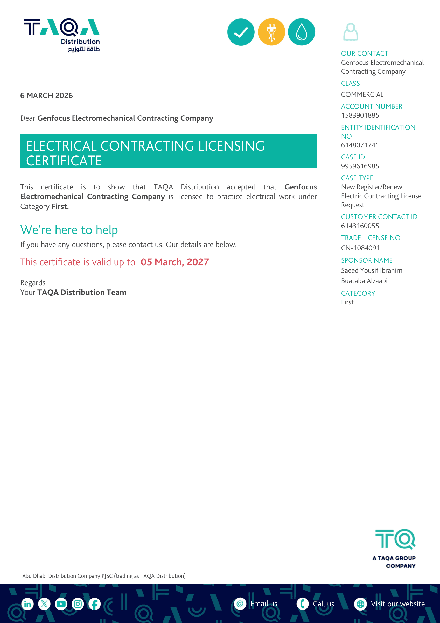 TAQA Category 1 License